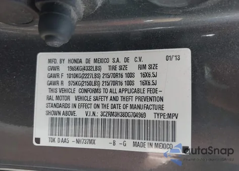 2013 Honda Cr-V Lx z USA, uszkodzony, nr VIN 3CZRM3H38DG704969